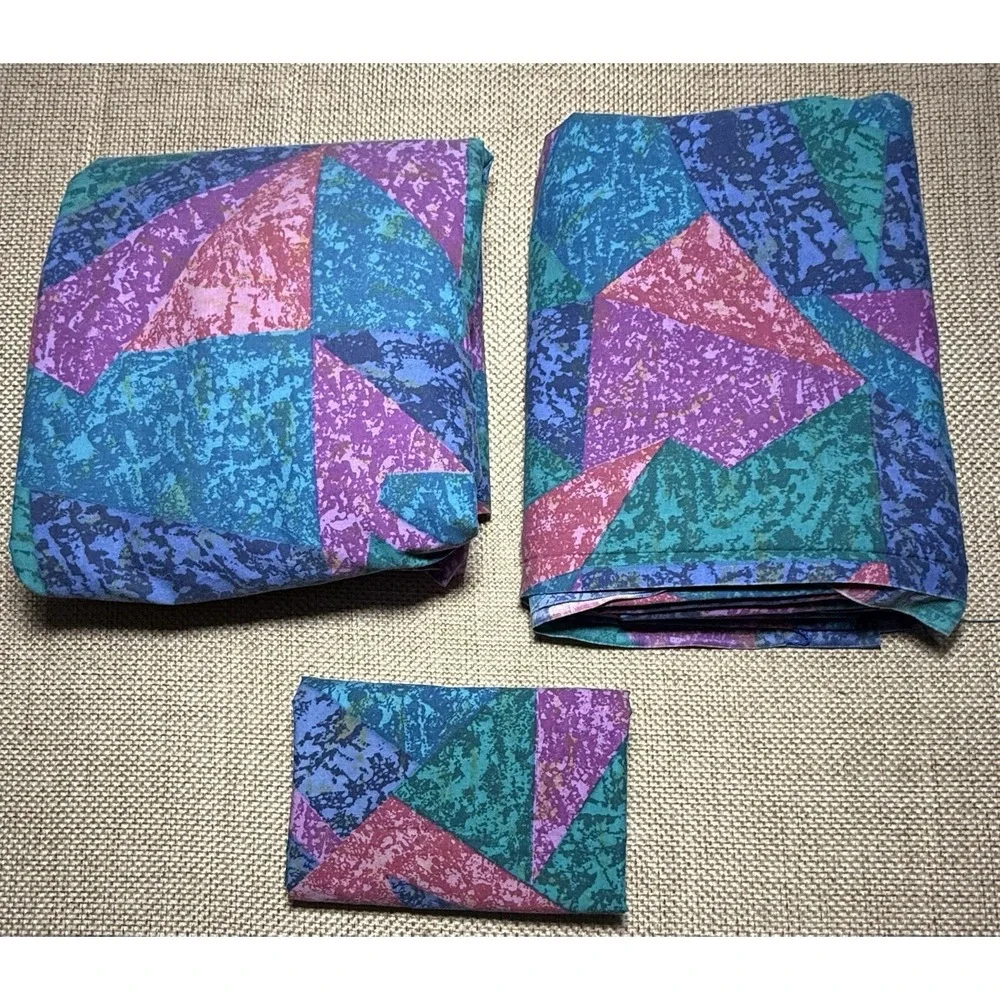 Springs Sheet Set Jeweled Marble QUEEN 90s Vtg Memphis Geo‎ Abstract Multicolor